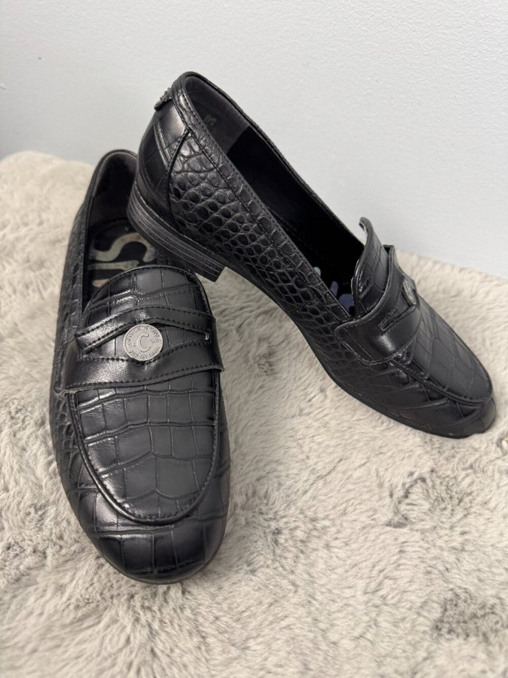 Circus by Sam Edelman Hannon Croc Penny Loafers Black Size 7.5